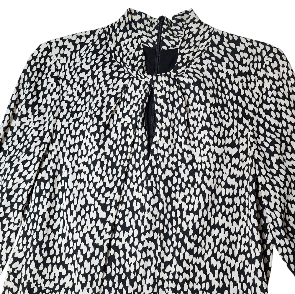 Judith & Charles Rimini Black White Mock Neck Keyhole Dress Long Sleeve Size 8 - Picture 13 of 17